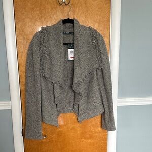 Lauren Ralph Lauren Gray Fringed Open Cardigan Jacket